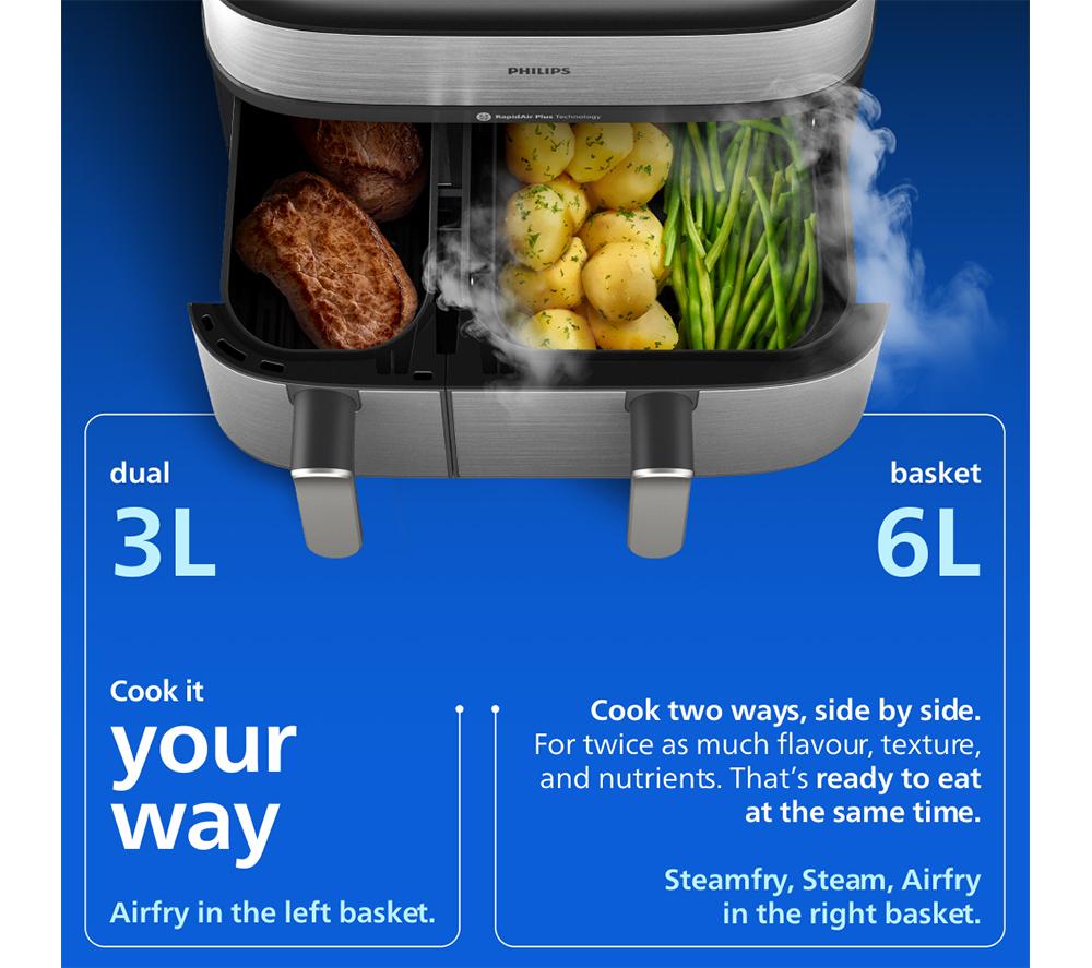 PHILIPS 5000 Series 9L NA555/09 Dual Basket Steam Air Fryer &ndash; Silver image number 14 of 16