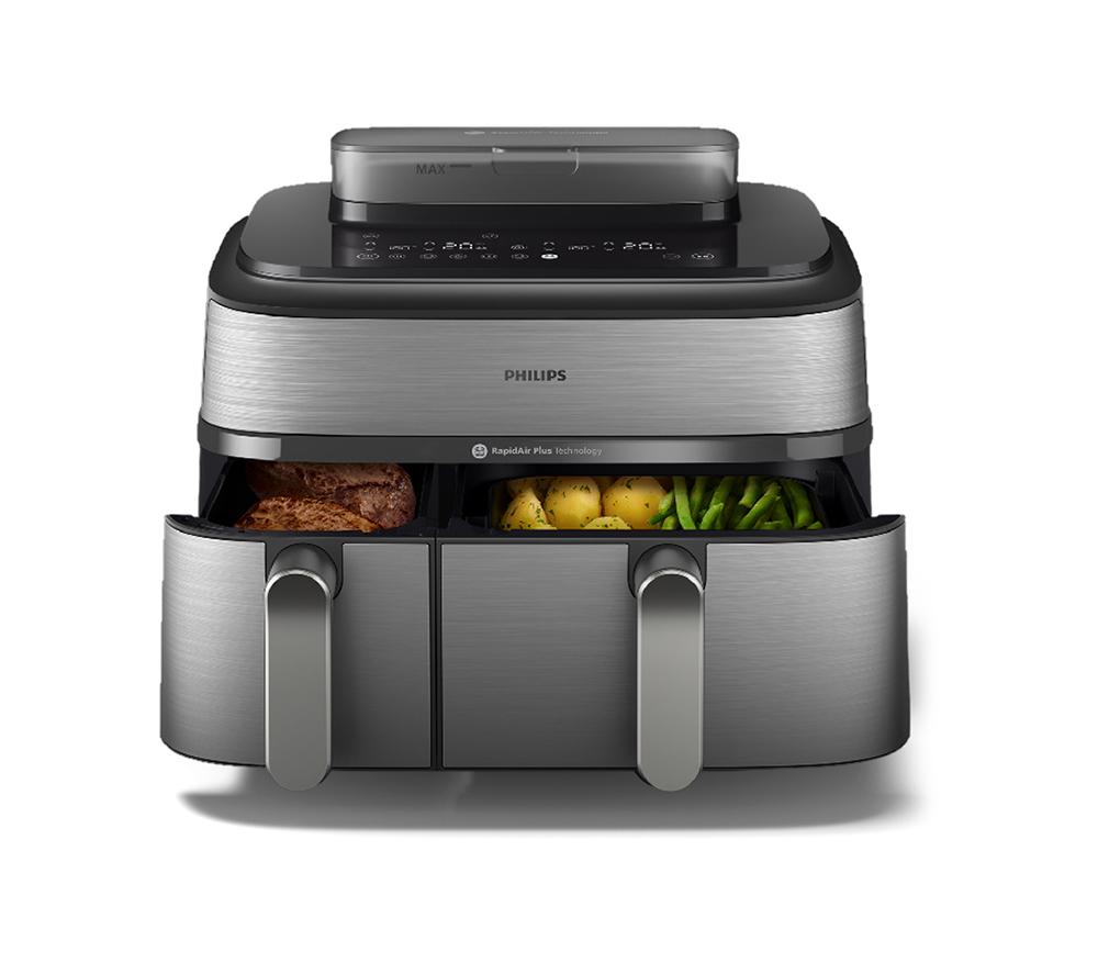 PHILIPS 5000 Series 9L NA555/09 Dual Basket Steam Air Fryer   Silver