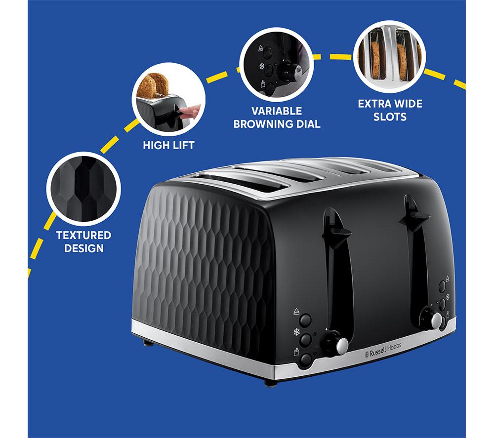 RUSSELL HOBBS Honeycomb 4-Slice Toaster - Black image number 3 of 8
