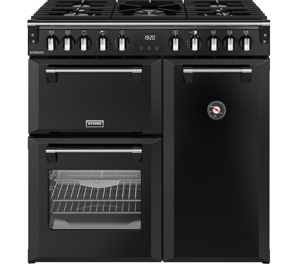 STOVES Richmond 90DF 90 cm Dual Fuel Range Cooker – Black & Chrome, Black,Silver/Grey