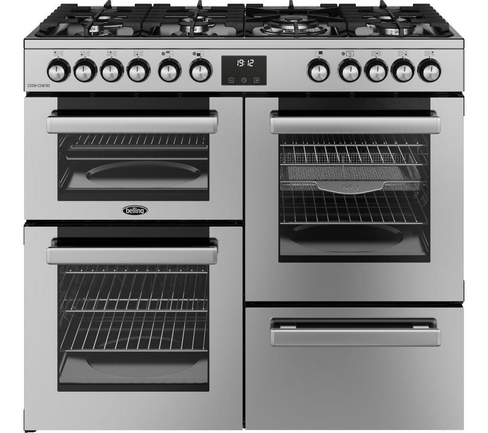 BELLING Cookcentre 100DF Dual Fuel Range Cooker - Stainless Steel & Chrome