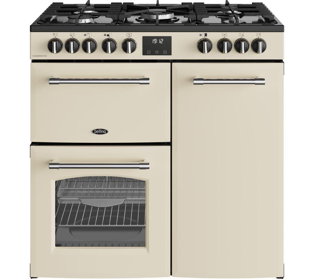 BELLING BEL RCA FARMHOUSE 90DF Dual Fuel Range Cooker – Cream & Chrome, Cream,Silver/Grey