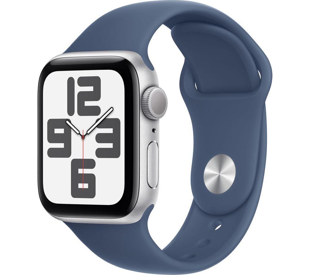 APPLE Watch SE 40 mm Silver Aluminium Case with Denim Sport Band, M/L