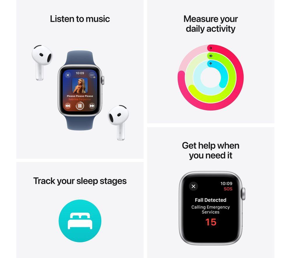 APPLE Watch SE - 44 mm Silver Aluminium Case with Blue Cloud Sport Loop image number 3 of 8
