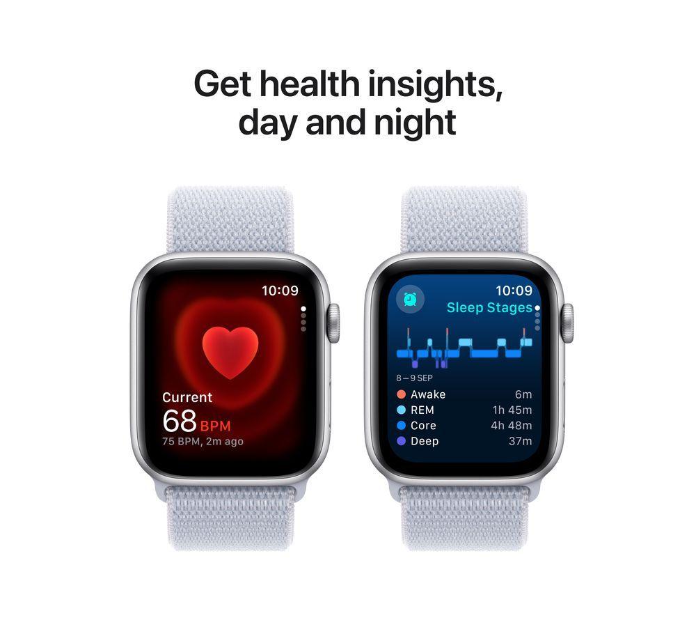 APPLE Watch SE - 44 mm Silver Aluminium Case with Blue Cloud Sport Loop image number 5 of 8