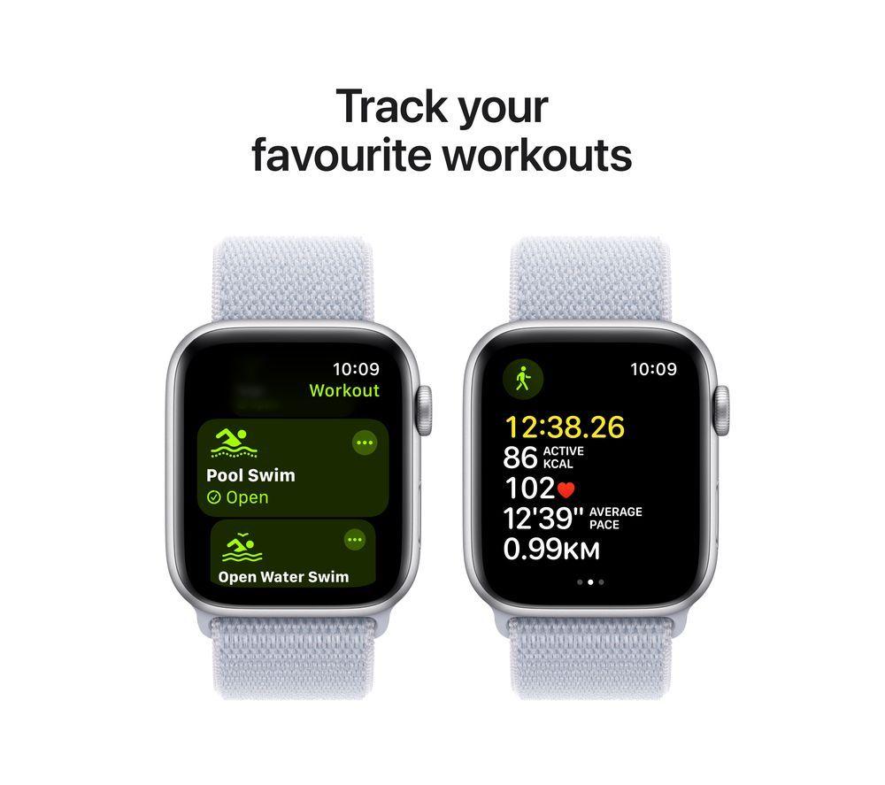 APPLE Watch SE - 44 mm Silver Aluminium Case with Blue Cloud Sport Loop image number 6 of 8
