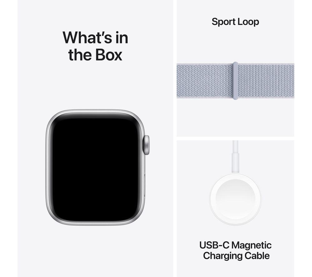 APPLE Watch SE - 44 mm Silver Aluminium Case with Blue Cloud Sport Loop image number 7 of 8