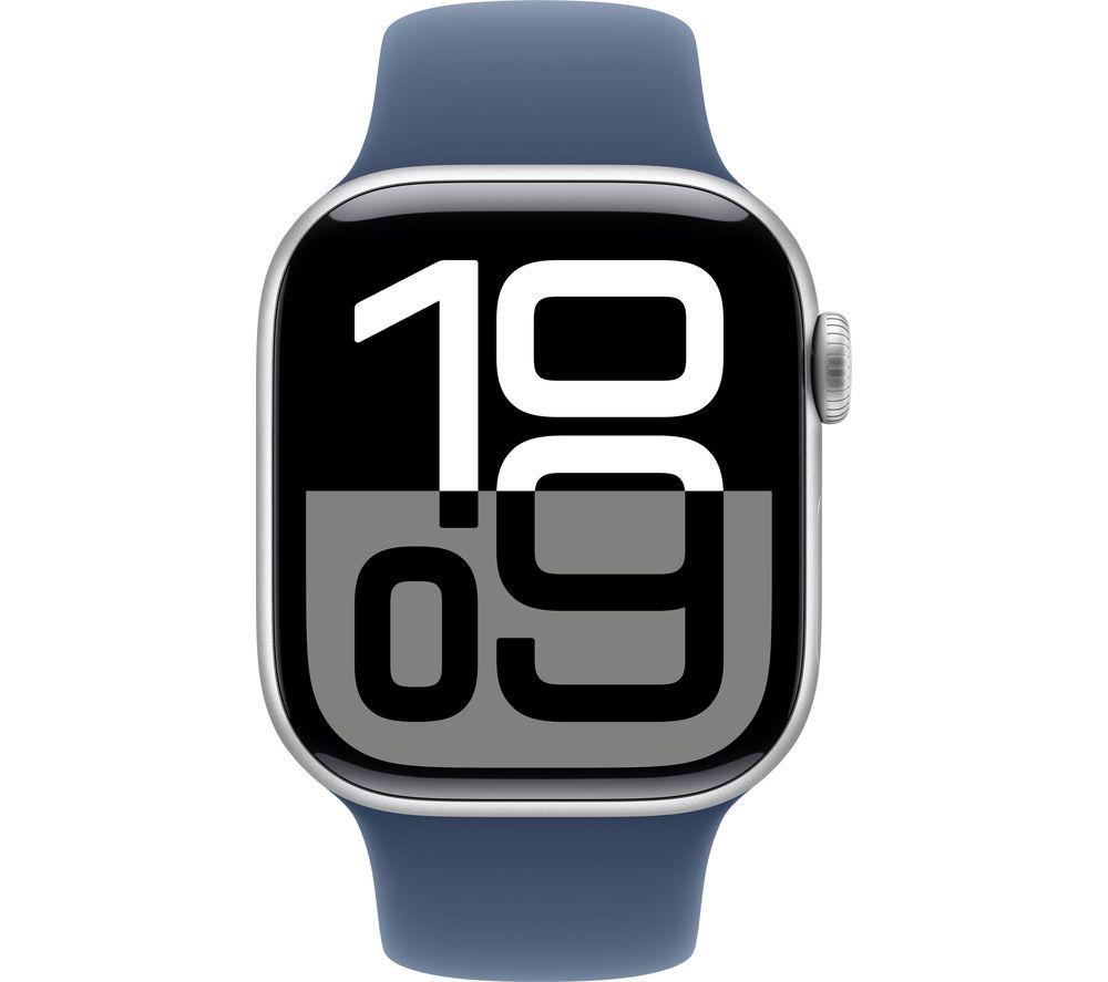 APPLE Watch Series 10 - 42 mm Jet Silver Aluminium Case with Denim Sport Band, M/L image number 2 of 10