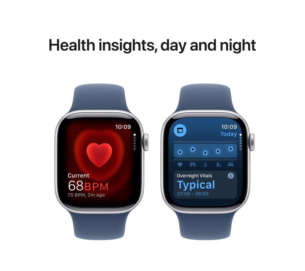 APPLE Watch Series 10 - 42 mm Jet Silver Aluminium Case with Denim Sport Band, M/L image number 5 of 10
