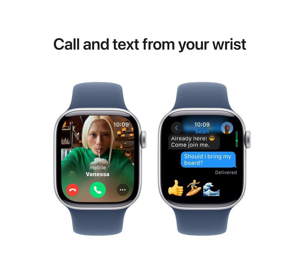 APPLE Watch Series 10 - 42 mm Jet Silver Aluminium Case with Denim Sport Band, M/L image number 7 of 10