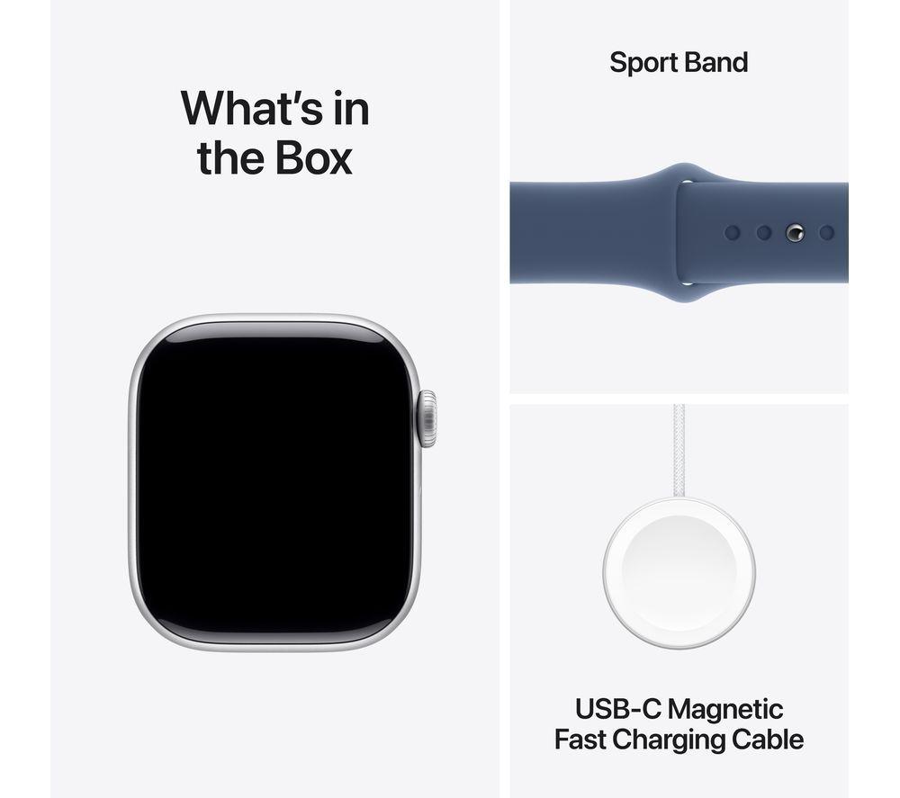 APPLE Watch Series 10 - 42 mm Jet Silver Aluminium Case with Denim Sport Band, M/L image number 9 of 10