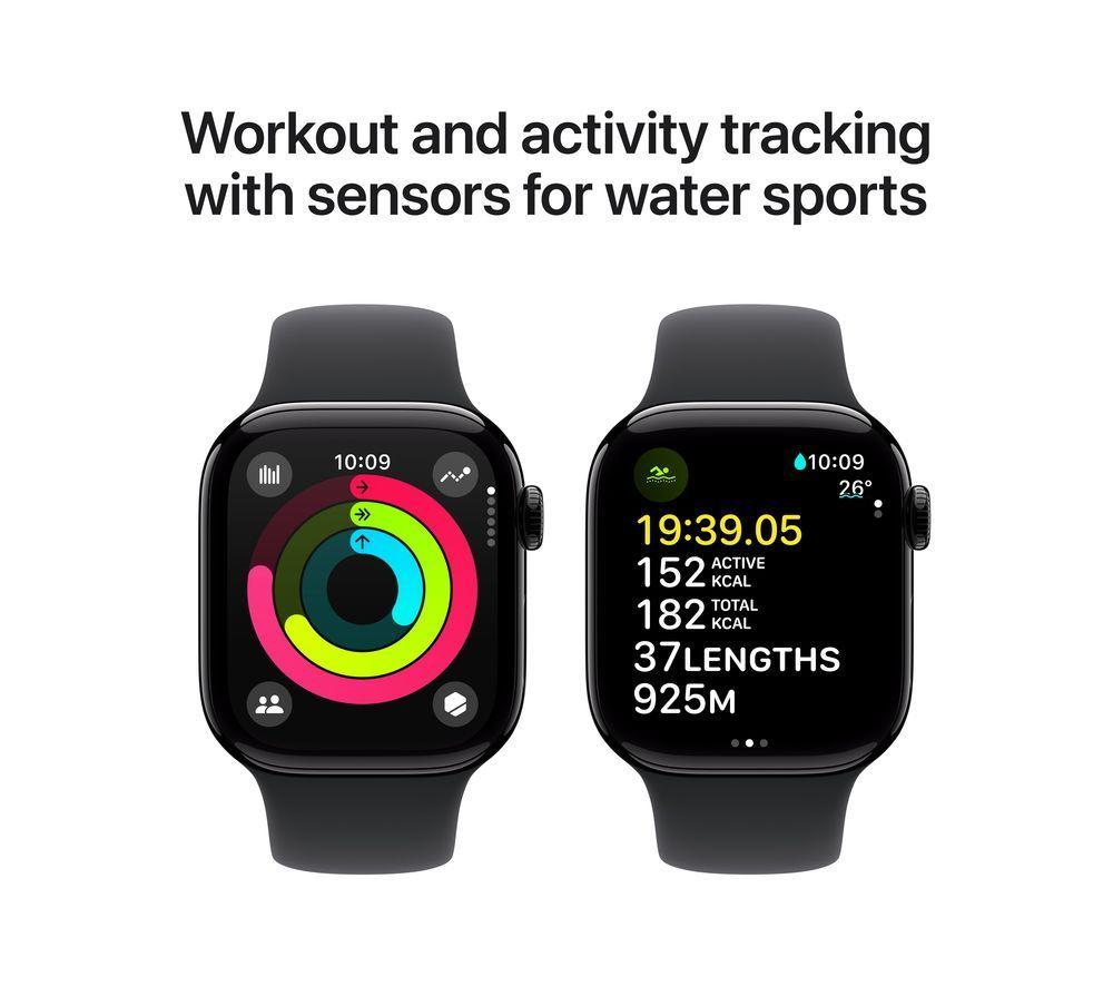 APPLE Watch Series 10 - 42 mm Jet Black Aluminium Case with Black Sport Band, M/L image number 4 of 10