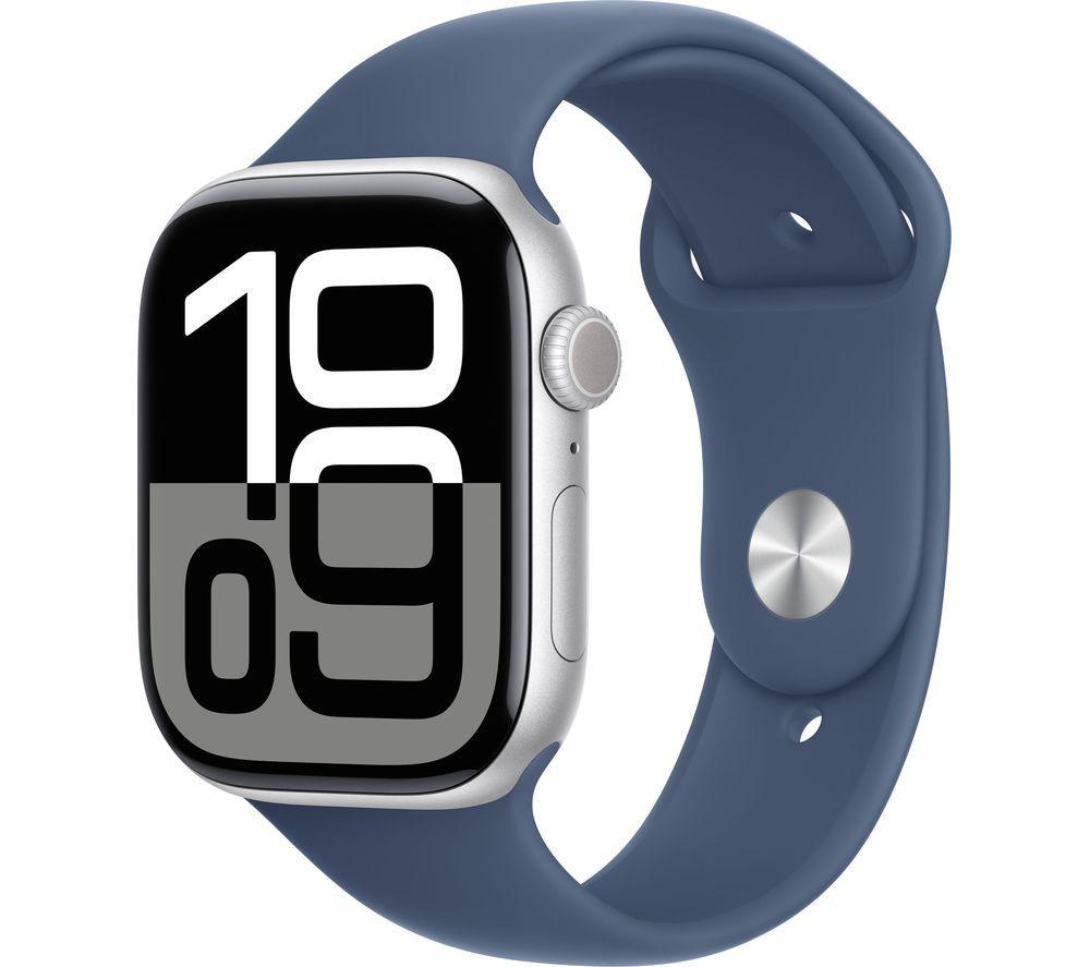 Buy APPLE Watch Series 10 46 mm Silver Aluminium Case with Denim Sport Band S M Currys