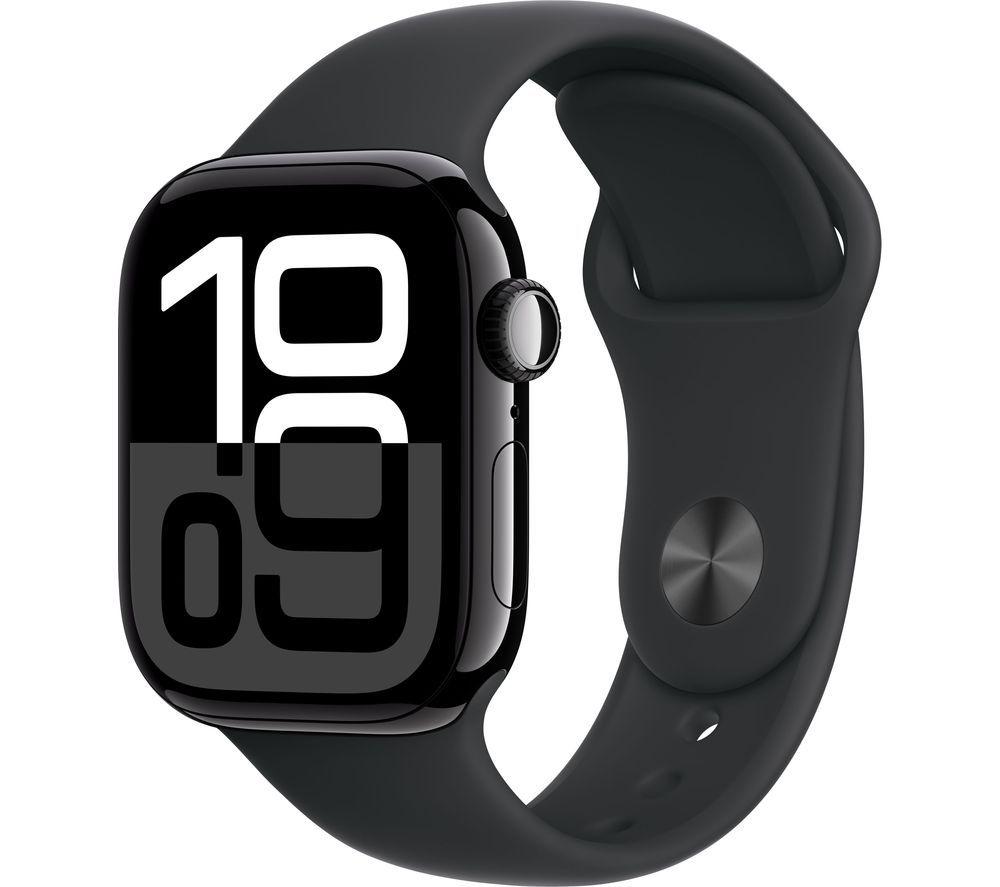 APPLE Watch Series 10 Cellular - 42 mm Jet Black Aluminium Case with Black Sport Band, M/L