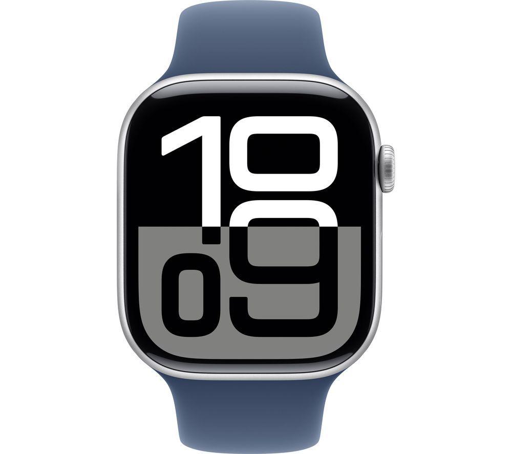APPLE Watch Series 10 Cellular - 46 mm Silver Aluminium Case with Denim Sport Band, S/M image number 2 of 11