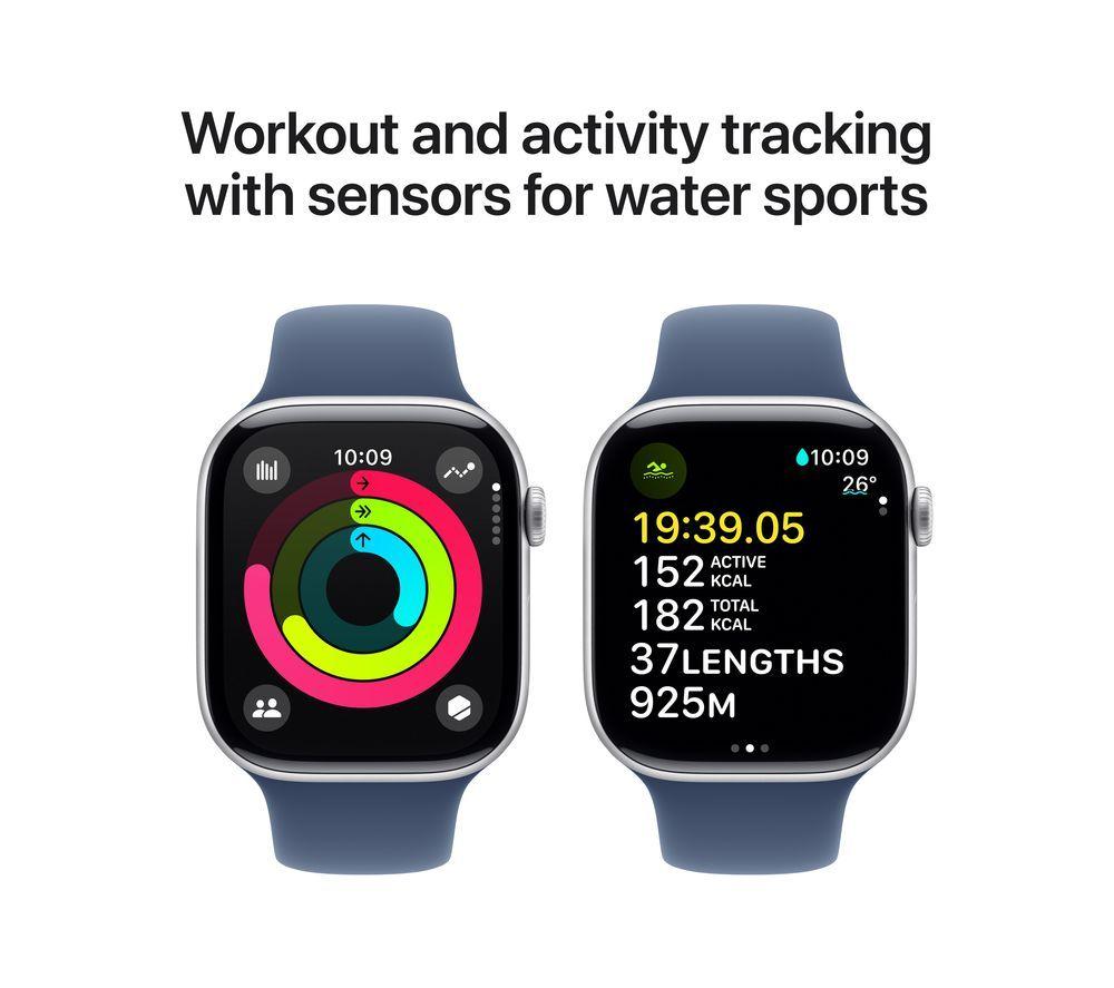 APPLE Watch Series 10 Cellular - 46 mm Silver Aluminium Case with Denim Sport Band, S/M image number 5 of 11