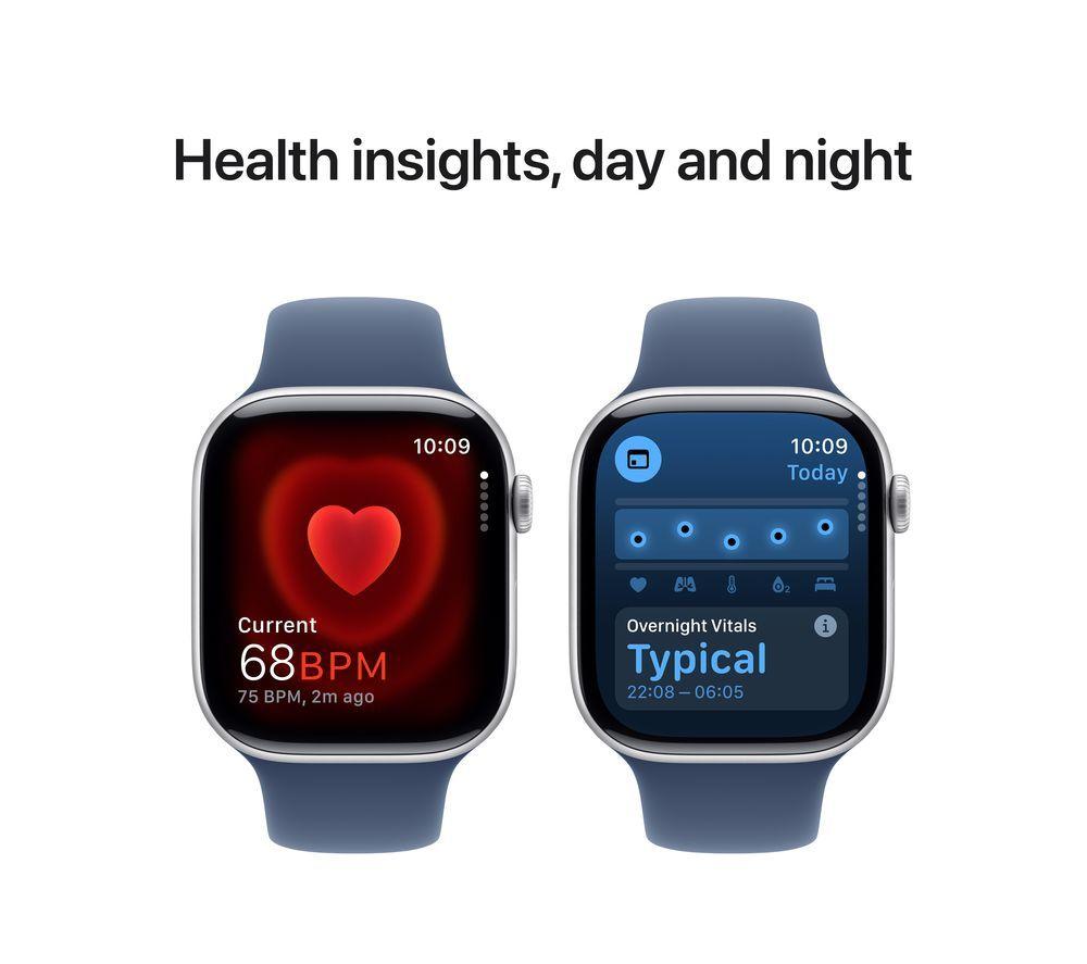 APPLE Watch Series 10 Cellular - 46 mm Silver Aluminium Case with Denim Sport Band, S/M image number 6 of 11