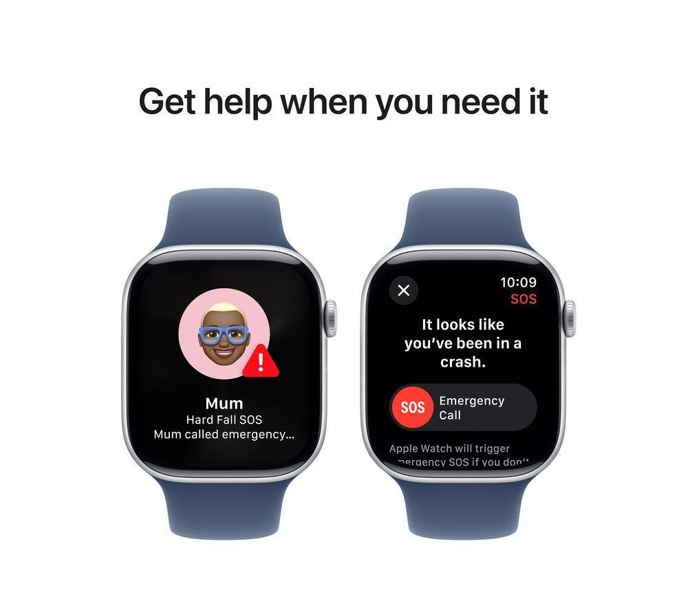APPLE Watch Series 10 Cellular - 46 mm Silver Aluminium Case with Denim Sport Band, S/M image number 7 of 11