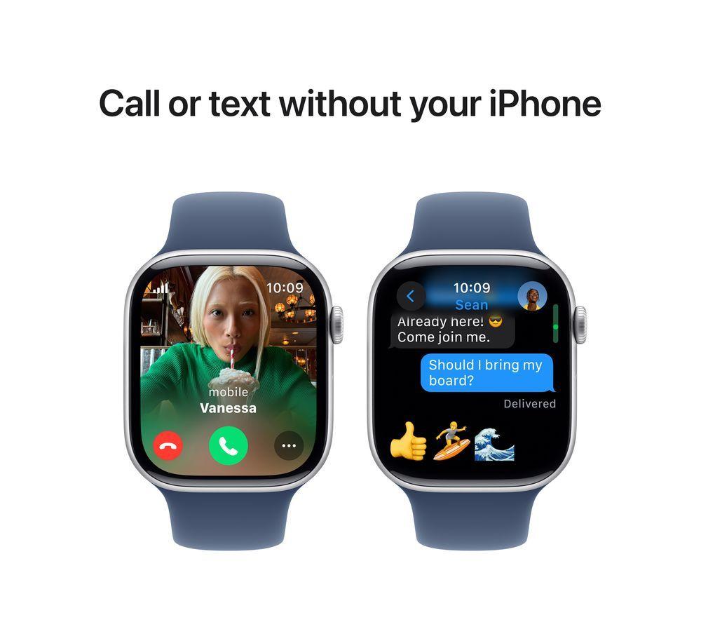 APPLE Watch Series 10 Cellular - 46 mm Silver Aluminium Case with Denim Sport Band, S/M image number 8 of 11