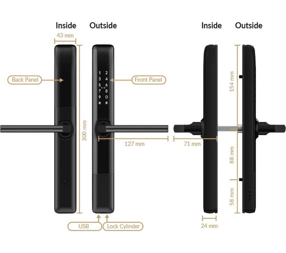 SIMPLED Slim Series SF-SP Smart Fingerprint Door Lock - Matte Black image number 2 of 3