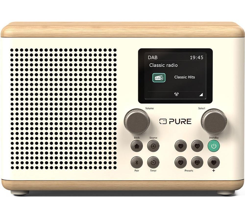 Pure Classic H4 Dabﱓ Bluetooth Radio - Cotton White & Oak, White,Brown