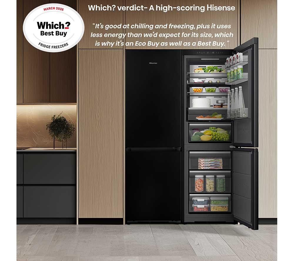 HISENSE KitchenFit RB5K330GSFC Smart 60/40 Fridge Freezer - Black image number 3 of 21