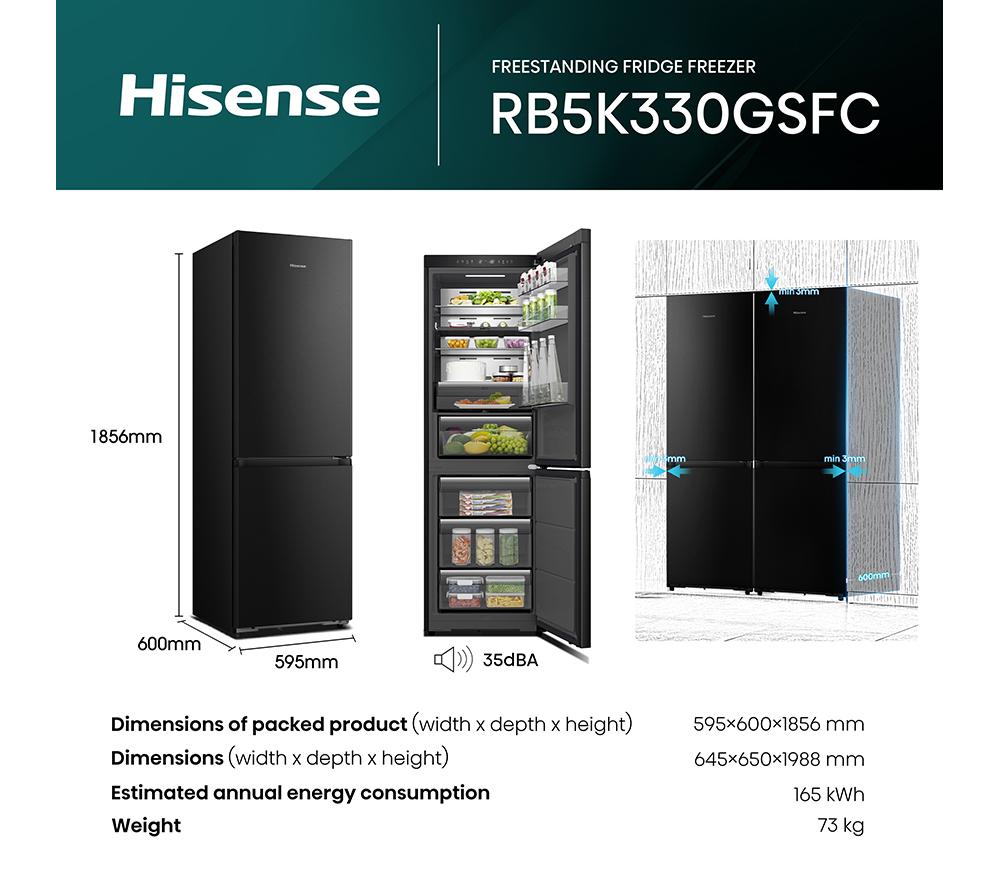HISENSE KitchenFit RB5K330GSFC Smart 60/40 Fridge Freezer - Black image number 17 of 21
