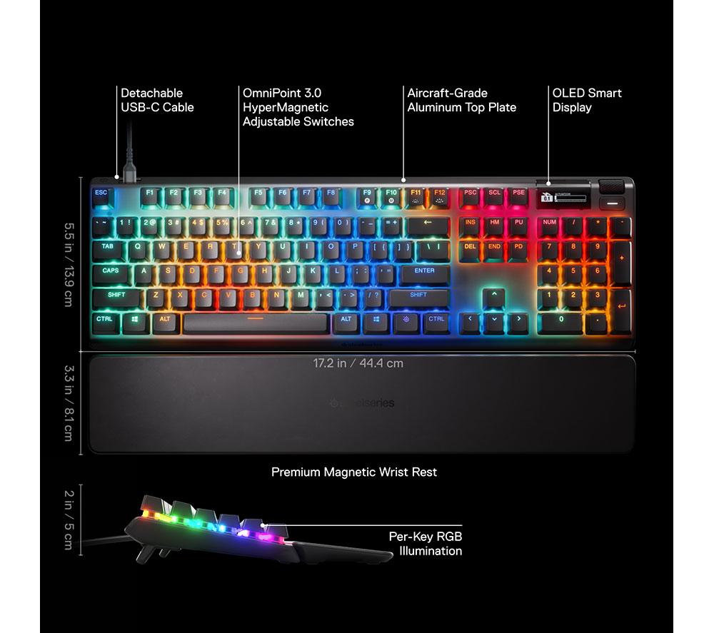 STEELSERIES Apex Pro Gen 3 Mechanical Gaming Keyboard - Black image number 4 of 12