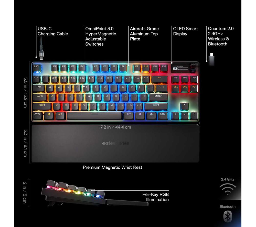STEELSERIES Apex Pro TKL Gen 3 Wireless Mechanical Gaming Keyboard - Black image number 4 of 14