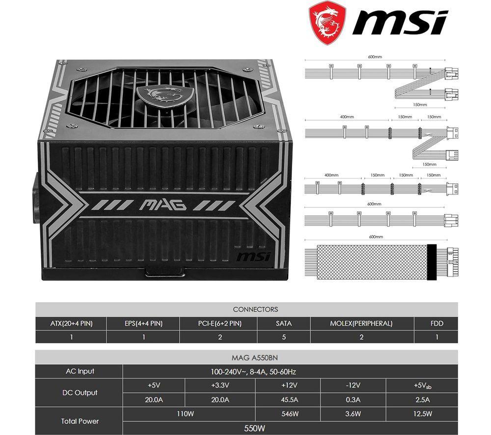 MSI MAG A550BN Fixed ATX PSU - 550 W image number 2 of 6