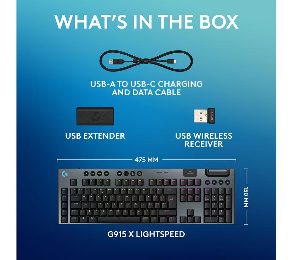 LOGITECH G915 X Lightspeed Wireless Mechanical Gaming Keyboard - Tactile Black image number 9 of 10