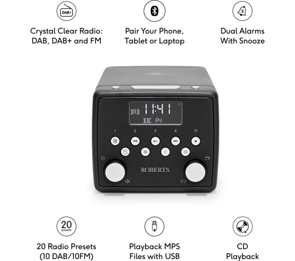 ROBERTS SOUND 49 DAB+ / FM Bluetooth Clock Radio - Black image number 6 of 7