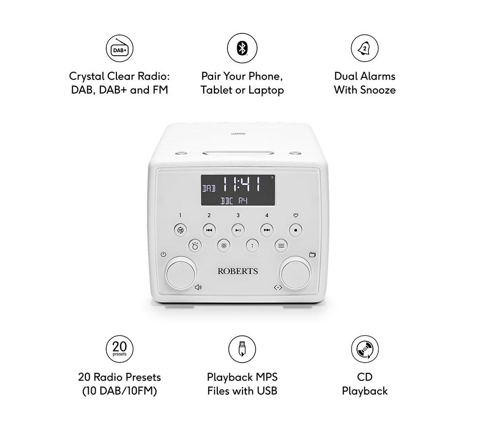 ROBERTS SOUND 49 DAB+ / FM Bluetooth Clock Radio - White image number 7 of 8