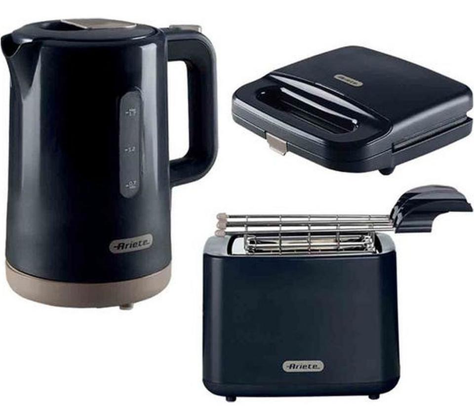ARIETE Breakfast ARPK46 Jug Kettle, 2-Slice Toaster & Sandwich Toaster Bundle - Dark Grey