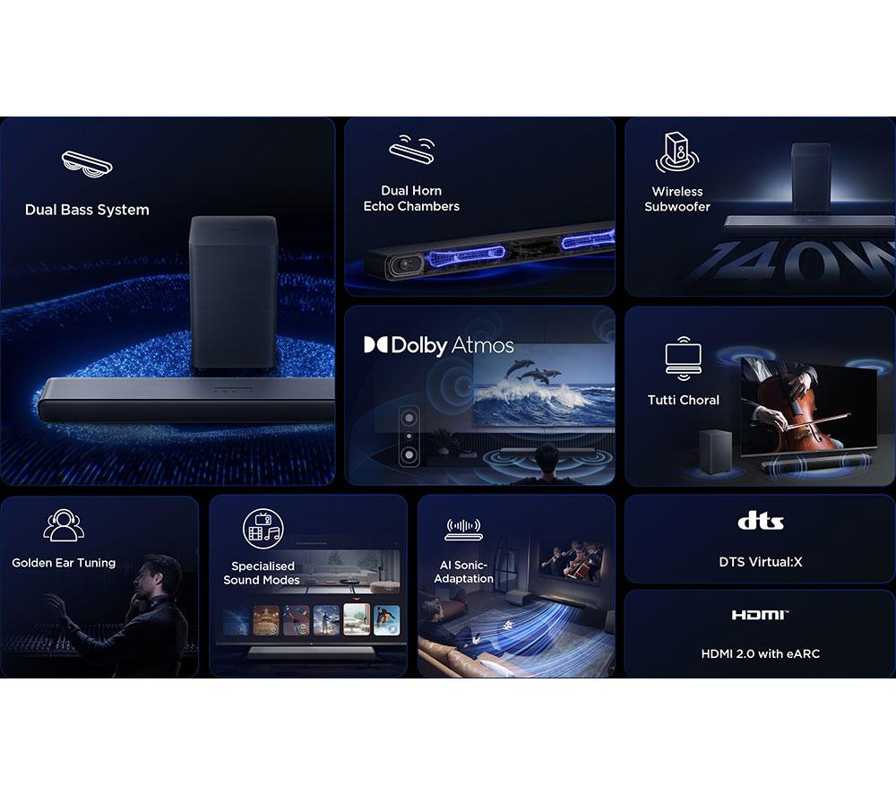 TCL S55HK 2.1 Wireless Compact Sound Bar with Dolby Atmos & DTS Virtual:X - Dark Titanium image number 2 of 23