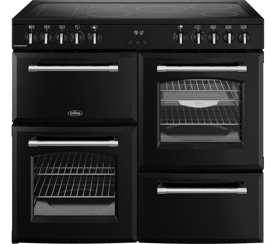 BELLING Farmhouse 100E Electric Ceramic Range Cooker - Black & Chrome