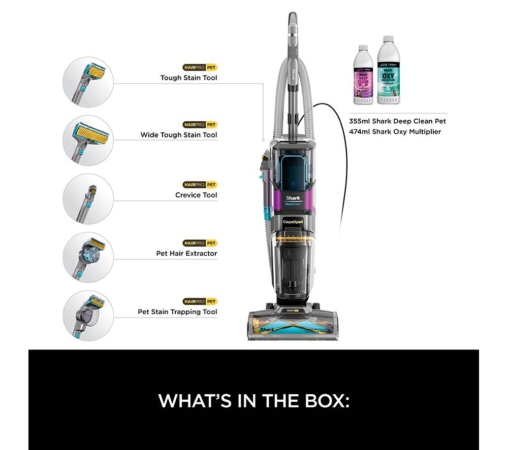 SHARK CarpetXpert HairPro Pet with StainStriker EX300UK Upright Carpet Cleaner - Silver & Fuchsia image number 9 of 9