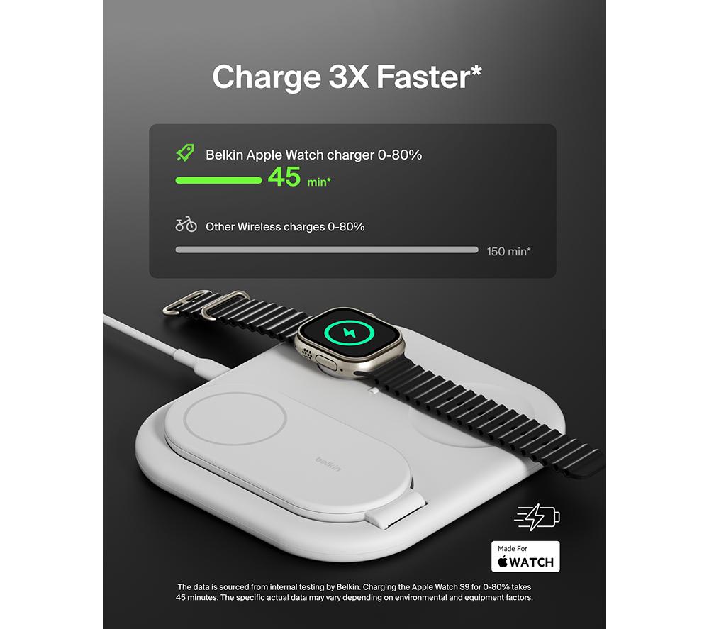 BELKIN BoostCharge Qi2 3-in-1 Magnetic 15 W Wireless Charger - White image number 5 of 7