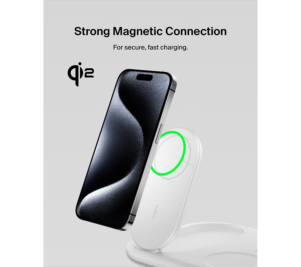 BELKIN BoostCharge Qi2 3-in-1 Magnetic 15 W Wireless Charger - White image number 6 of 7