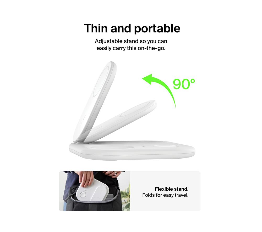 BELKIN BoostCharge Qi2 3-in-1 Magnetic 15 W Wireless Charger - White image number 7 of 7