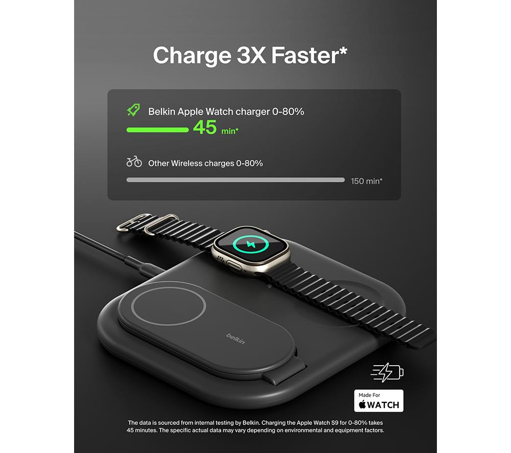 BELKIN BoostCharge Qi2 3-in-1 Magnetic 15 W Wireless Charger - Black image number 5 of 7