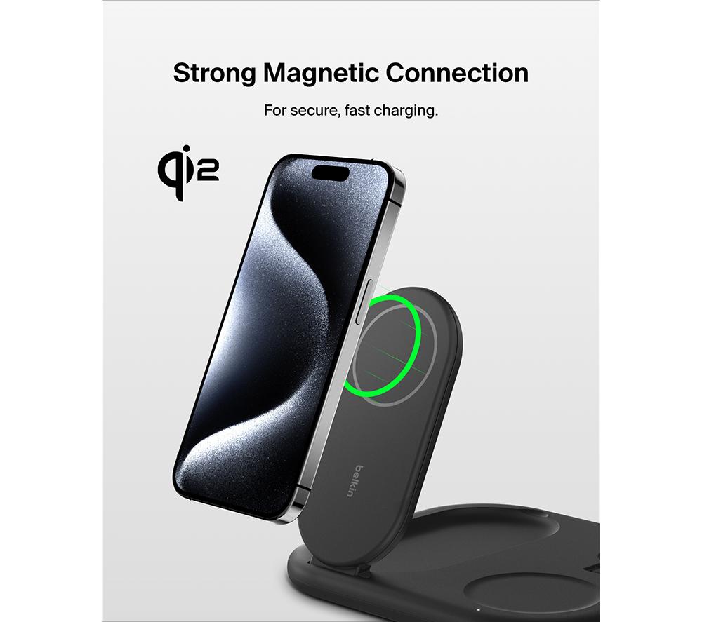BELKIN BoostCharge Qi2 3-in-1 Magnetic 15 W Wireless Charger - Black image number 6 of 7