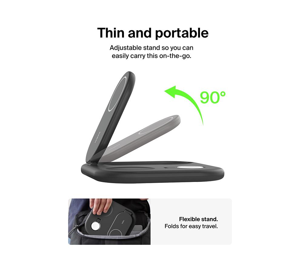 BELKIN BoostCharge Qi2 3-in-1 Magnetic 15 W Wireless Charger - Black image number 7 of 7