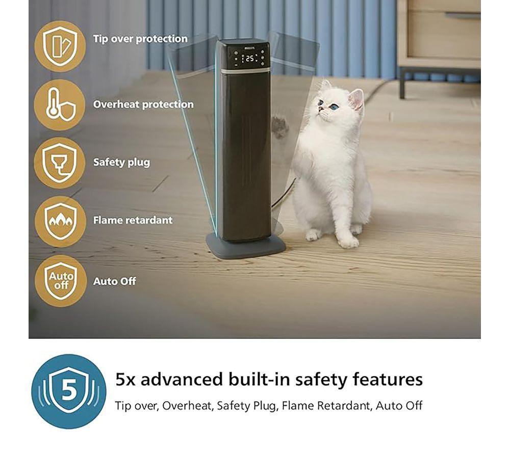 PHILIPS CX5120/11 Portable Smart Ceramic Tower Fan Heater - Dark Grey image number 2 of 9
