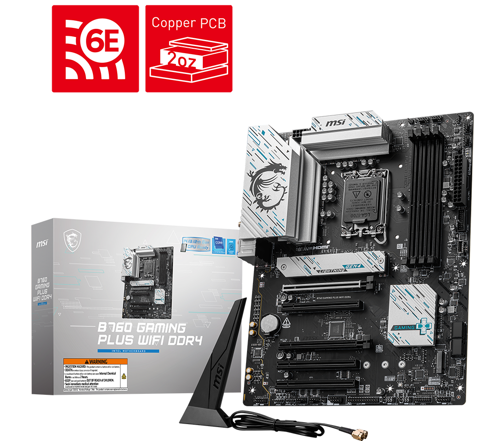 MSI B760 GAMING PLUS WIFI DDR4 LGA1700 Motherboard image number 5 of 6