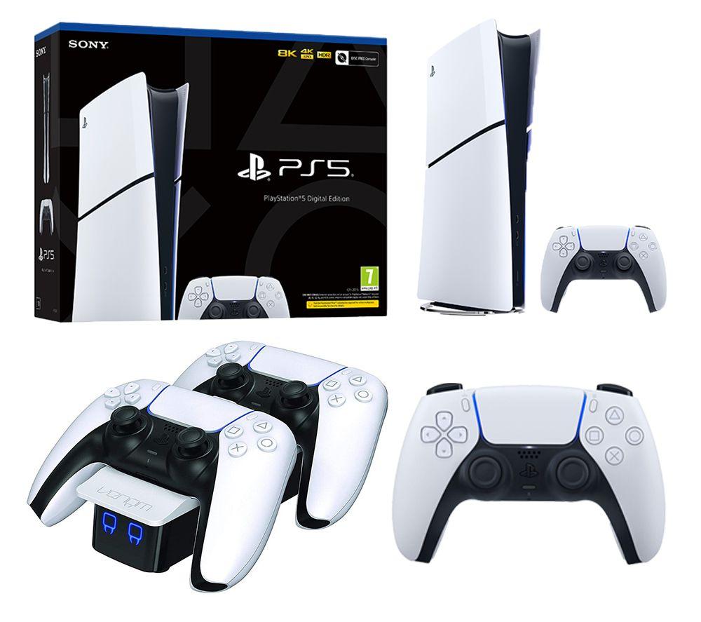 PlayStation 5 (Model Group - Slim), PS5 DualSense Wireless Controller & PlayStation 5 Twin Docking Station Bundle - White, White