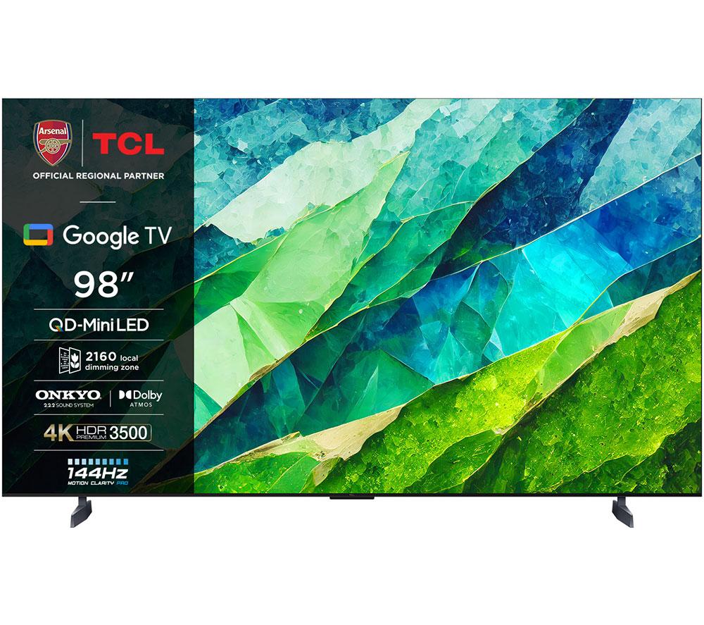 Tcl 98C855K 98" Smart 4K Ultra HD Hdr Mini LED TV with Google Assistant & Amazon Alexa, Silver/Grey