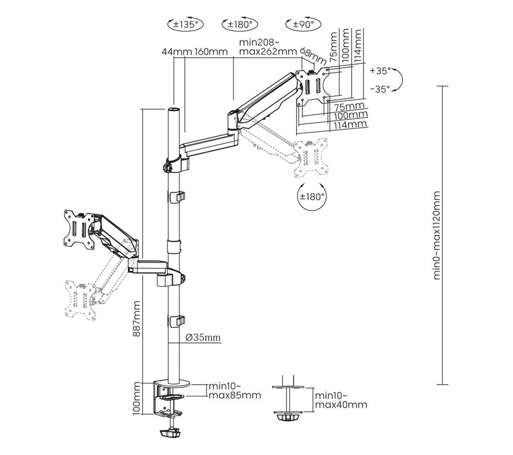 PROPERAV PB161 Hydraulic Dual Arm Full Motion 17-32" Monitor Desk Mount image number 7 of 7