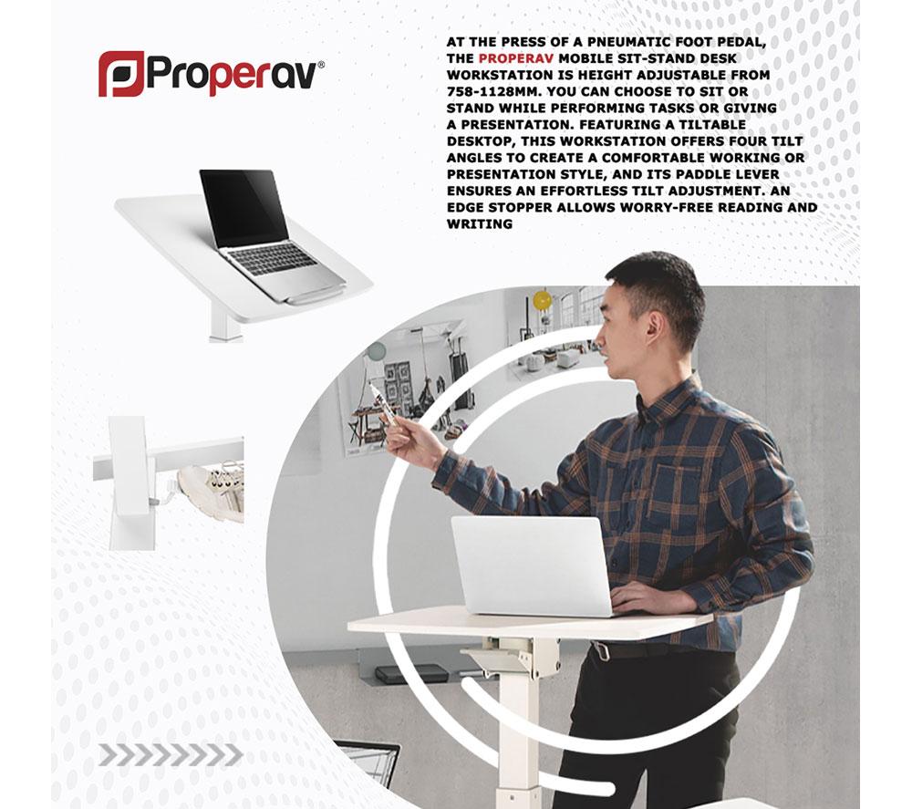 PROPERAV 251BP Sit-Stand Workstation Cart - White image number 6 of 7