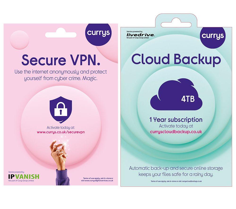 CURRYS Cloud Backup (4 TB, 1 year) & Secure VPN (1 year subscription, Download) Bundle